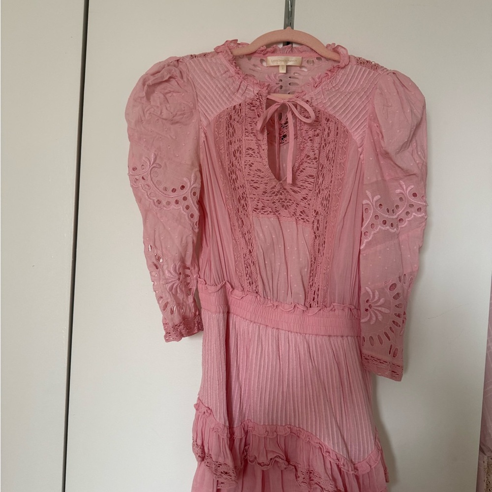 LoveShackFancy Pink Eyelet Lace Dress